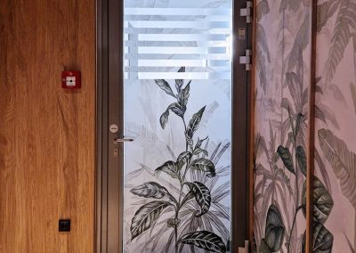 Bedrucktes Glasdekor auf einer Tür